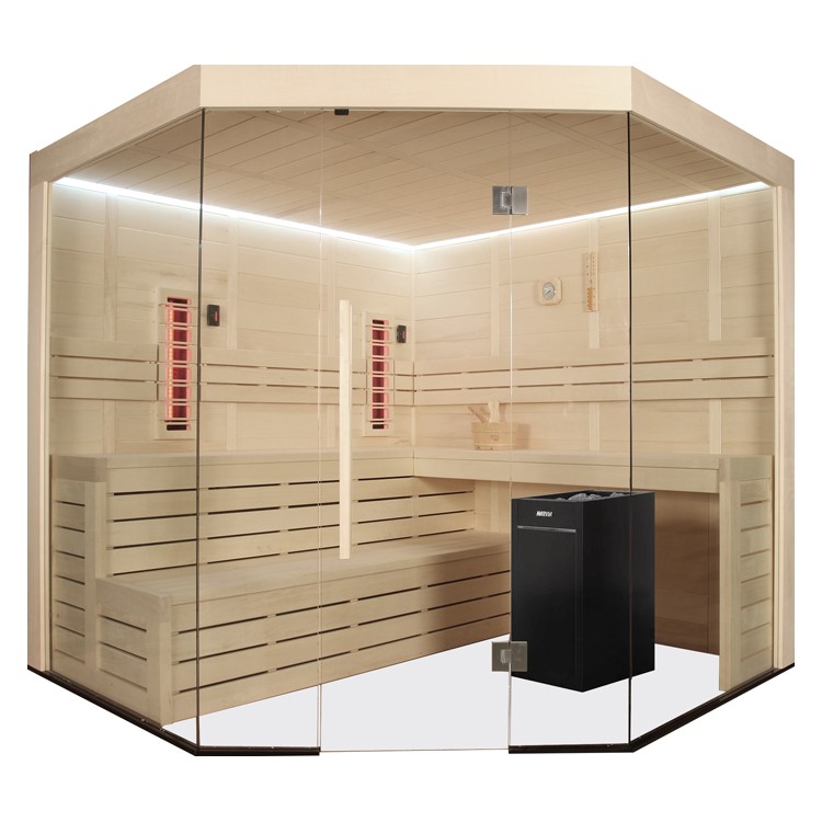 Innensauna/Kombisauna AWT E1201A-IR aus Pappelholz inkl. Saunaofen Vitra mit Vollspektrumstrahler / 236 x 236 cm